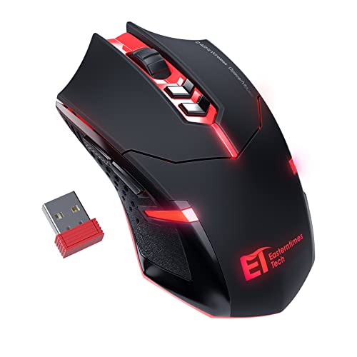 T-DAGGER Wireless Gaming Mouse- USB Cordless PC Computer Mice with LED Red Backlit, Ergonomic Silent Gamer Laptop Mouse with 7 Silent Click Buttons, 5 Adjustable DPI Plug & Play for PC, Windows, Mac