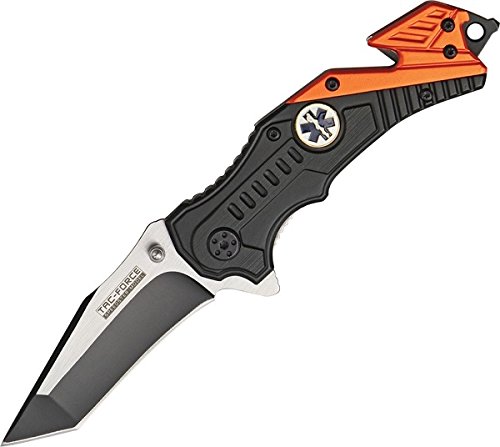 Tac-Force EMT Edition Spring Assisted 3mm Thick Stainless Steel 2 Tone Tanto Blade (TF-640EMT) Tactical Folding Knife, Includes Pocket Clip, Seat Belt Cutter and Glass Breaker