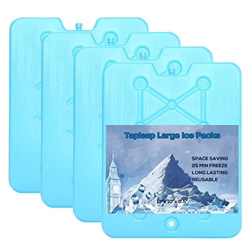 Tapleap Large Ice Packs for Coolers - Freezer Packs for Camping- Long Lasting Reusable Dry Ice Blocks, 13 x 10 x 0.5 inch, Quick Freeze - Set of 4