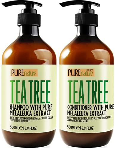 Tea Tree Shampoo and Conditioner Set Sulfate Free - Anti Dandruff Scalp Oil Treatment for Dry, Flaky Skin - for Men and Women