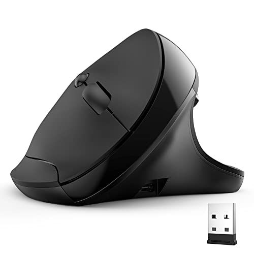 TECKNET Ergonomic Vertical Mouse, Rechargeable Wireless Mouse with 2.4G USB Receiver,5-Level Adjustable 2400 DPI, 6 Buttons Ergo Mouse for Laptop/PC/Desktop, Compatible with Mac/Windows/Linux