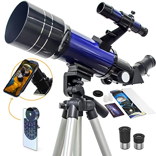 Telescope, 2 Eyepieces Portable Telescopes for Kid Adults Astronomy Professional Beginners with Finderscope, Tripod, Phone Adapter