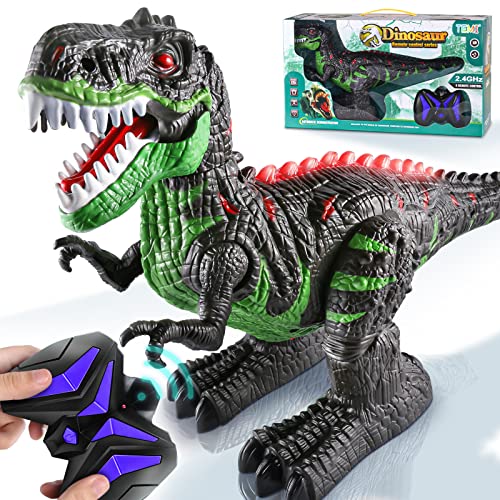 TEMI Remote Control Dinosaur Toy for Kids 3 4 5 6 7+ Years, Electric Stunt RC Walking Jurassic Tyrannosaurus T-rex Robot Toy with Lights and Sounds, Powered by Rechargeable Battery, Gift for Boys
