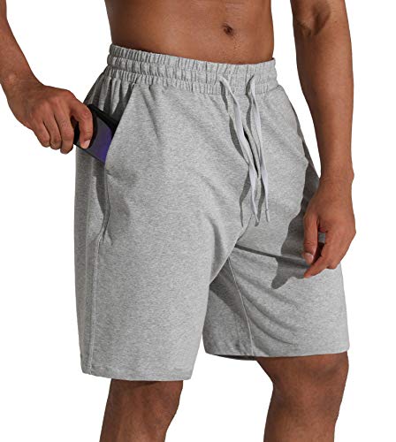 THE GYM PEOPLE Men's Lounge Shorts with Deep Pockets Loose-fit Cotton Jersey Shorts for Running,Workout,Training, Basketball (605 Grey, X-Large)