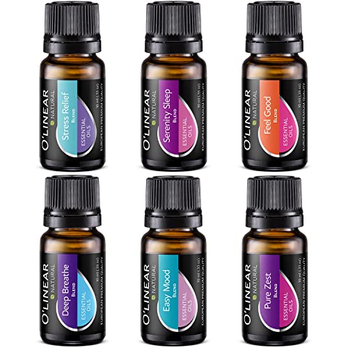 Top 6 Blends Essential Oils Set - Aromatherapy Diffuser Blends Oils for Sleep, Mood, Breathe, Temptation, Feel Good, Stress Relief