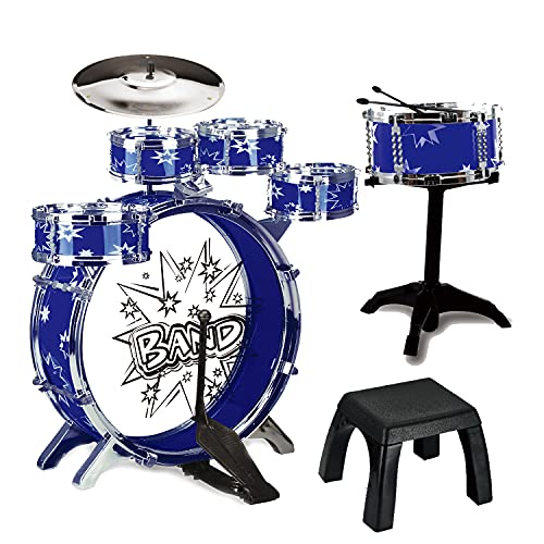 ToyVelt 12 Piece Kids Jazz Drum Set – 6 Drums, Cymbal, Chair, Kick Pedal, 2 Drumsticks, Stool – Little Rockstar Kit to Stimulating Children’s Creativity - Ideal Gift Toy for Kids, Teens, Boys & Girls