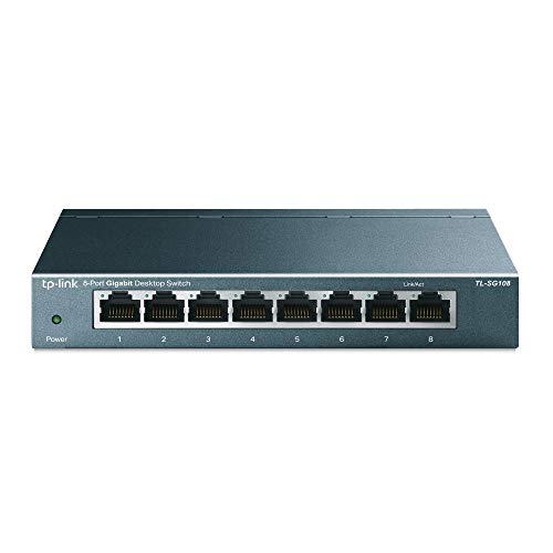 TP-Link TL-SG108 | 8 Port Gigabit Unmanaged Ethernet Network Switch, Ethernet Splitter | Plug & Play | Fanless Metal Design | Shielded Ports | Traffic Optimization | Limited Lifetime Protection