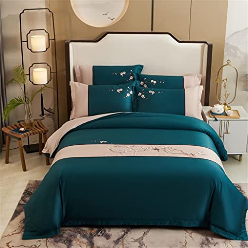 TREXD 4Pcs Embroidery Bedding Set Chic Floral Egyptian Cotton Duvet Cover Bed Sheet Pillowcases (Color : D, Size : King Size 4Pcs)