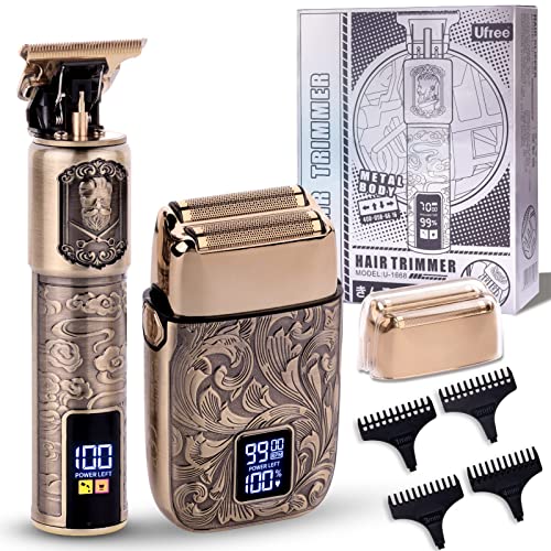 Ufree Gifts for him T Liner Trimmer & Electric Razor for Men Zero Gapped Beard Trimmer, Barber Liners Clipper Bald Shavers with 4 Guards & 2 Foil Heads