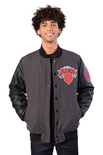 Ultra Game NBA New York Knicks Mens Full Zip Classic Varsity Jacket, Charcoal Heather, Small