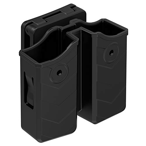 Universal Double Magazine Pouch, 9mm .40 Double Stack Mag. Holder Dual Stack Mag Holster with 1.5''-2'' Belt Clip for Glock Sig sauer S&W Beretta Browning Taurus H&K Most Pistol Mags