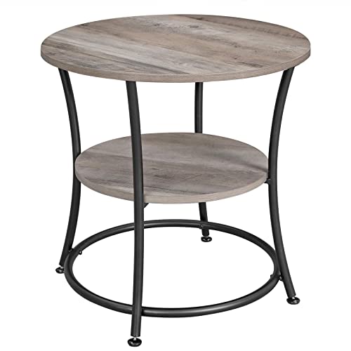 VASAGLE Side Table, Round End Table with 2 Shelves for Living Room, Bedroom, Small Table with Steel Frame for Smaller Spaces, Outdoor, Greige and Black