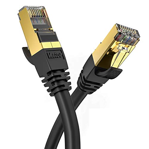 Veetop CAT8 Ethernet Cable 1.6ft/0.5m 40Gbps 2000Mhz High Speed Gigabit SSTP LAN Network Internet Cables with RJ45 Gold Plated Connector for Use of Smart Office Smart Home System iOT Gaming(1 Pack)