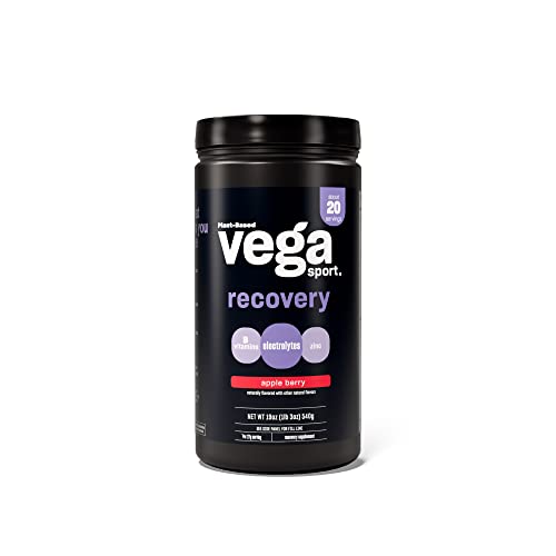 Vega Sport Recovery Apple Berry (20 Servings) Post Workout Recovery Drink for Women and Men, Electrolytes, Carbohydrates, B-Vitamins, Vitamin C and Protein, Vegan, Gluten Free, Dairy Free, 1.2lbs