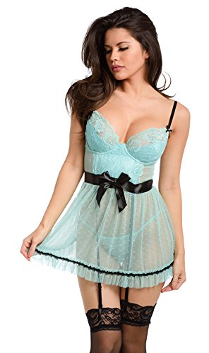 Velvet Kitten Sexy by Lingerie Diva Sweet As Sugar Babydoll Lingerie (Medium, Teal)