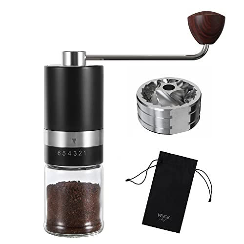 VEVOK CHEF Manual Coffee Grinder Mini Hand Coffee Grinder 6 Adjustable Setting Stainless Steel Conical Burr Mill Portable Hand Crank Coffee Bean Grinder Fine for Espresso Gift