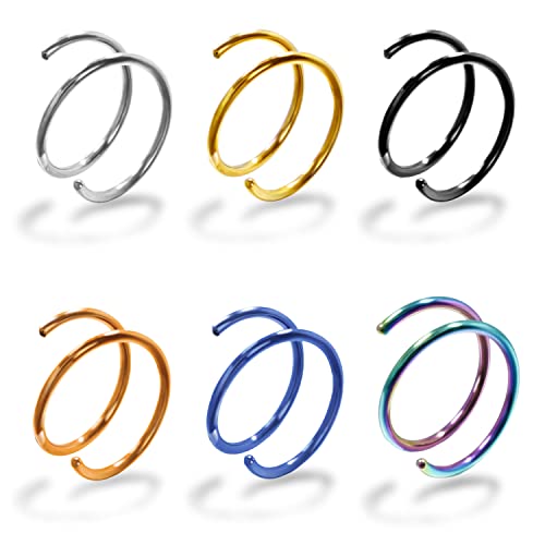 Vitaltyextracts 6Pcs Double Hoop Nose Ring Hypoallergenic Improved Softness Surgical Steel. 20 Gauge Spiral Nose Hoop Thin Nose Piercings Stainless Steel Body Jewelry for women 0.8mm*8mm