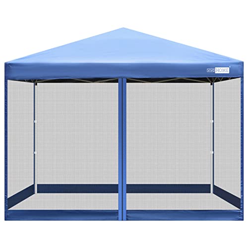 VIVOHOME 210D Oxford Outdoor Easy Pop Up Canopy Screen Party Tent with Mesh Side Walls Blue 10 x 10 Feet