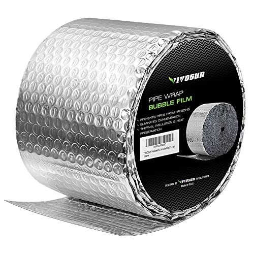 VIVOSUN Double Bubble Reflective Foil Insulation, 6 inch x 50 Ft (25 Ft x2 Pack) Insulated Pipe Wrap, 10mm Size Bubble Film, Pipe Insulation Wrap Duct wrap for Weatherproof Attics, Windows, Garages