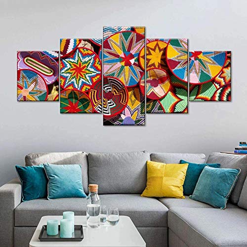 VYQDTNR - 5 Piece Modern Pop Wall Art Decor Traditional Ethiopian Wicker Baskets Picture Poster Canvas Print Home and Kitchen Decor Wall Art,Frameless