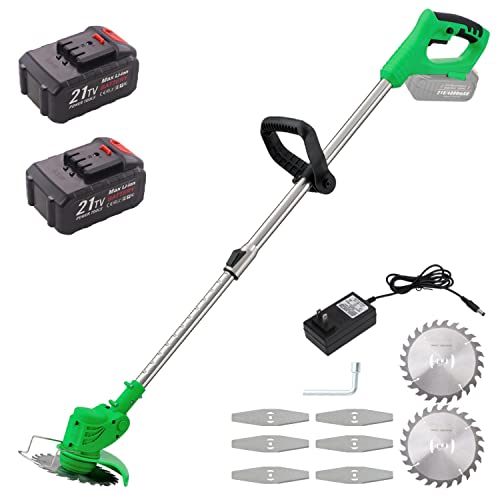 Weed Wacker Cordless Electric Brush Cutter 52 Inch Grass Trimmer Stingless Lightweight Grass Weedeater Battery Powered 8 Blades,2 Batteries, 1 Charger Used for Dense Weeds and Garden Yard Trimming