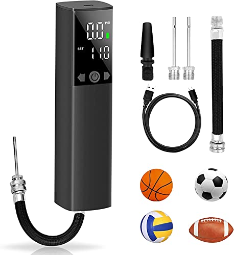 WEEFEESTAR Electric Ball Pump with Light, Rechargeable Air Pump for Balls with 2 Needles & 1 Nozzle Fast Ball Inflator for Basketball, Soccer, Volleyball, Rugbyball