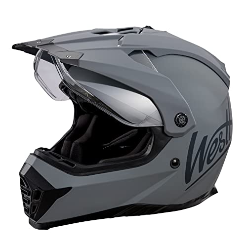 Westt Cross X - Motocross Helmet for Men and Women with Dual Visor, ATV MTB Snowmobile Dirt Bike, Grey, DOT Approved, Size M