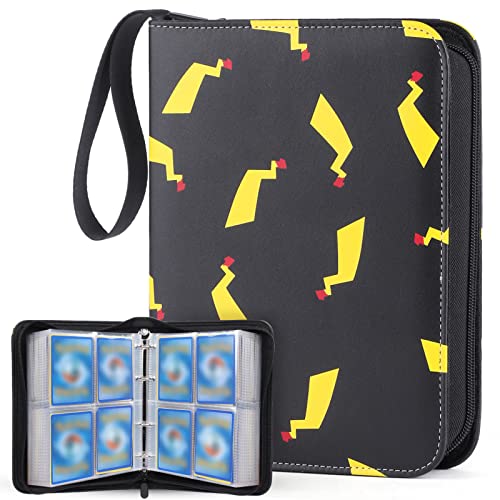 Wewow Card Binder for Pokemon Cards, 400 Pockets Trading Card Binder with 50 Removable Sleeves, 4 Pocket Card Binder Collector Album Holder Book Folder Organizer for Pokemon Cards, 4Black-yellowtail