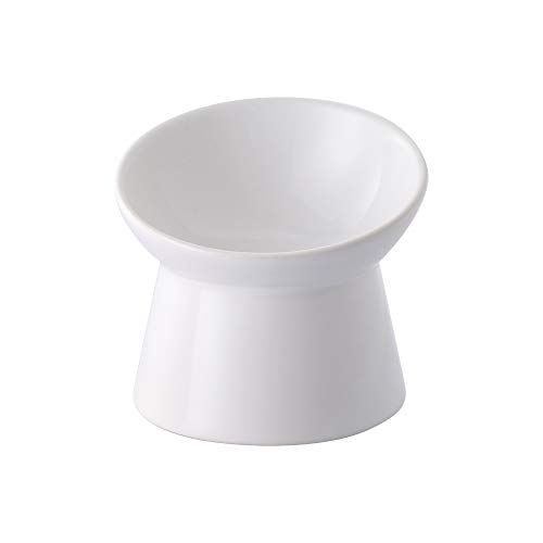 White Small Ceramic Raised Cat Bowls, Tilted Elevated Food or Water Bowls , Stress Free, Backflow Prevention, Dishwasher and Microwave Safe, Lead & Cadmium Free