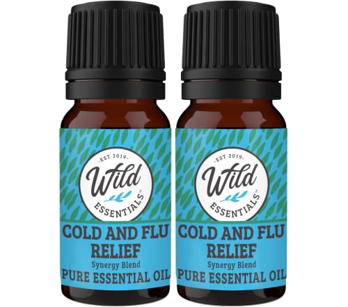 Wild Essentials "Cold and Flu Relief" 100% Pure Essential Oil Synergy Blend 2 Pack 10ml, Therapeutic Grade Formula for Congestion, Aches, Pain and Muscle Relief, migraines, Made in The USA