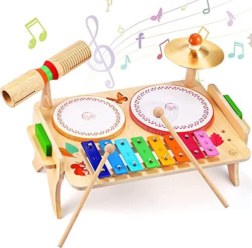 Wingyz Kids Drum Set for Toddlers Baby Music Instruments 7 in 1 Montessori Preschool Musical Toys Children Drum kit Xylophone Tambourine Birthday Gifts for Boys and Girls