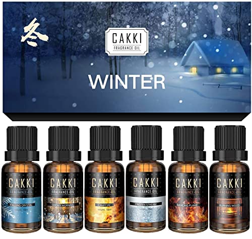 Winter Essential Oils for Diffusers for Home, CAKKI Premium Grade Fragrance Oils Set, 6 Winter Scents Natural Aromatherapy Oils, for Candles Making, for Soaps Making, for Christmas Gift, 6x10ml