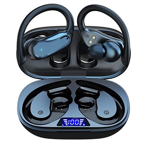Wireless Earbuds with Earhooks,Bluetooth 5.1 Earbuds 48Hrs Working Time,QTREE 10Hrs Single Playtime IPX7 Waterproof/Sweatproof Running Headphones,Over-Ear HiFi Stereo for Workout/Gym/Outdoor（Black）