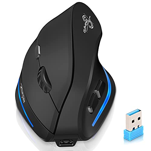 Wireless Ergonomic Mouse, Vertical Bluetooth Mouse 3 Device Connection (Bluetooth 5.0 + 5.0 + USB) with Adjustable 3 DPI 2400/1600/1000 Rechargeable Optical Ergo Mice for PC Laptop iPad Mac Windows