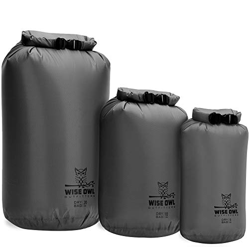 Wise Owl Outfitters Waterproof Dry Bag - Fully Submersible 1pk or 3pk Ultra Lightweight Airtight Waterproof Bags - 5L, 10L and 20L Sizes - Diamond Ripstop Roll Top Drybags