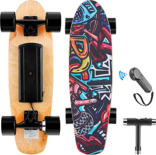 WOOKRAYS Electric Skateboard with Wireless Remote Control, 350W, Max 20KM/H 7 Layers Maple E-Skateboard, 3 Speed Adjustment for Adult, Teens, and Kids (Black)