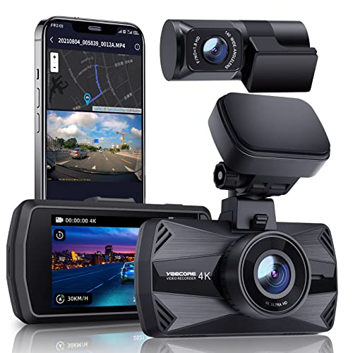 Yeecore 4K Dual Dash Cam 5G WiFi GPS, Real 4K+HDR 1080P Dash Cam Front and Rear, 3" LCD Super Night Vision, Parking Mode, Dash Camera for Cars with App, G-Sensor, Accident Record, Support 512GB Max