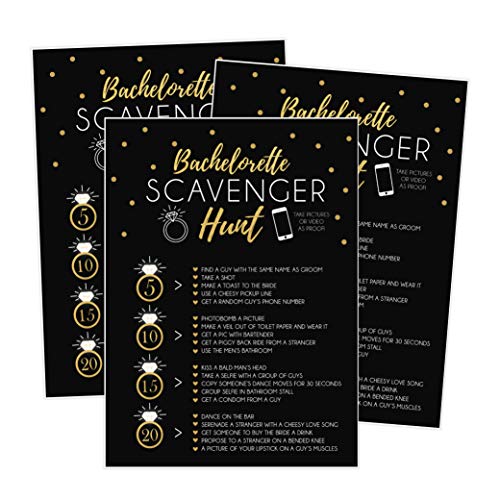 Your Main Event Prints 25 Bachelorette Scavenger Hunt Party Games, Drinking Game and Dares, Fun Novelty Cards for Girls Night Out