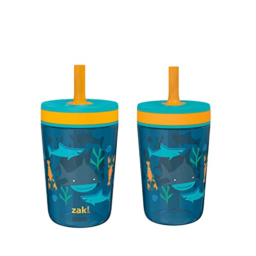 Zak Designs Kelso 15 oz Tumbler Set, (Underwater) Non-BPA Leak-Proof Screw-On Lid with Straw Made of Durable Plastic and Silicone, Perfect Baby Cup Bundle for Kids (2pc Set)