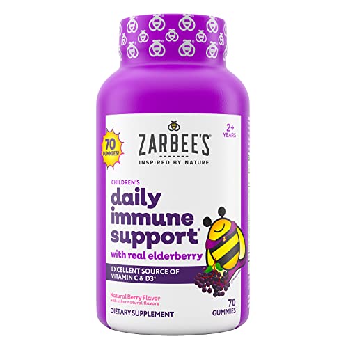 Zarbee's Elderberry Gummies for Kids with Vitamin C; Zinc & Elderberry; Daily Childrens Immune Support Vitamins Gummy for Children Ages 2 and Up; Natural Berry Flavor; 70 Count