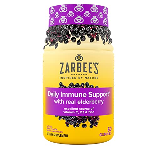 Zarbee's Gummy Daily Immune Support Supplement With Vitamins A, C, D, E & Zinc, Black Elderberry Fruit Extract, Natural Berry Flavor, 60 Count