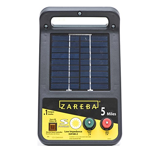 Zareba ESP5M-Z Solar Powered Low Impedance Electric Fence Charger - 5 Mile Solar Powered Electric Fence Energizer, Contain Animals and Keep Out Predators