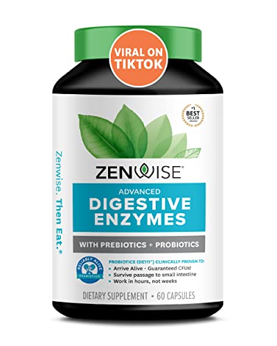 Zenwise Probiotic Digestive Multi Enzymes, Probiotics for Digestive Health, Bloating Relief for Women and Men, Enzymes for Digestion with Prebiotics and Probiotics for Gut Health - 60 Count
