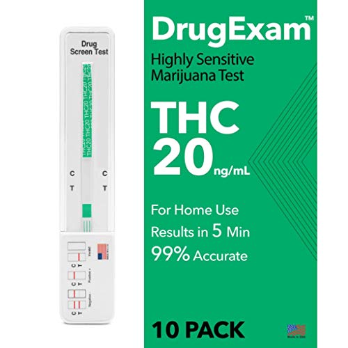 10 Pack - DrugExam Highly Sensitive Marijuana THC 20 ng/mL Single Panel Drug Test Kit - Marijuana Drug Test with 20 ng/mL Cutoff Level for Detecting Any Form of THC in Urine up to 45 Days (10)