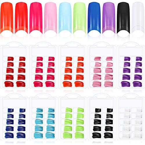 1000 Pieces Colorful French False Acrylic Gel Nail Solid Color Full Cover Fake Nails 10 Boxes Press on Nail Tips with Box for Nail Salons DIY Nail