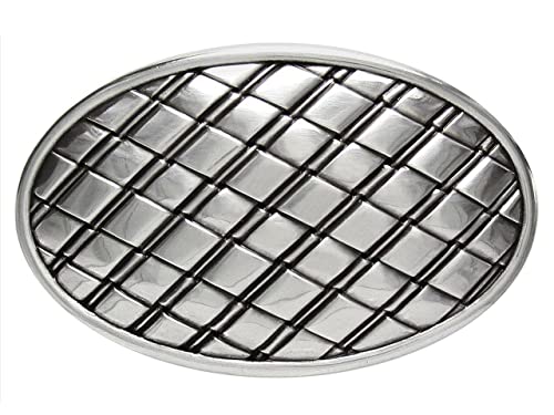 100206 Unique Oval Engraved Basket Weave Belt Buckle Fits 1-1/2"(38mm) Belt (Antique Silver)