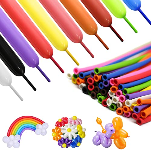 100pcs Twisting Balloons 260 Long Balloons for Balloon Animals, 10 Assorted Colors Premium Quality Magic Skinny Modeling Latex Balloon for Birthday Christmas Party Decorations