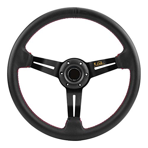 10Pcs Drifting Deep Dish Racing Steering Wheel 350mm 14in Deep Dish 6 Hole Steering Wheel Universal Aluminum Frame Black Perforated Leather Car Steering Wheel W/ Horn (Red)