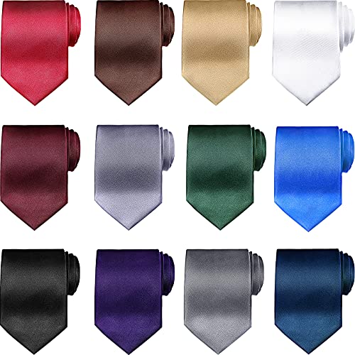 12 Pieces Solid Satin Ties Pure Color Ties Set Business Formal Necktie Tie for Men Formal Occasion Wedding (Classic Colors)