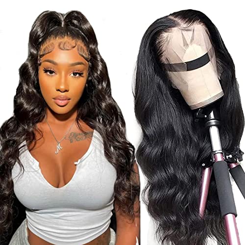 13x4 Lace Front Wigs Human Hair 24 Inch Lace Front Wigs Pre Plucked with Baby Hair 180% Density Glueless Human Hair Wigs for Black Women HD Transparent Lace Frontal Wigs Natural Black